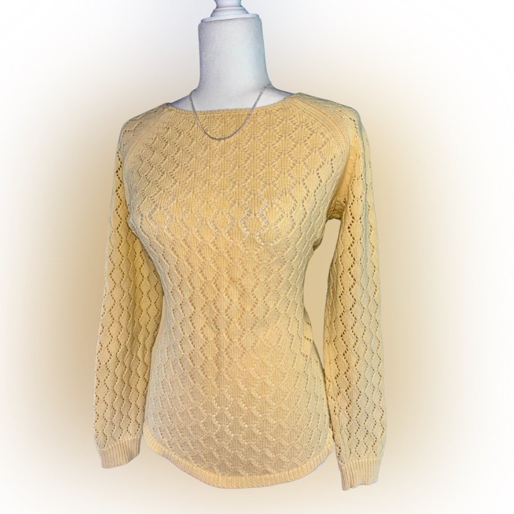 Preswick & Moore Light Yellow Open Knit 100% Cotton Pullover Sweater Size M